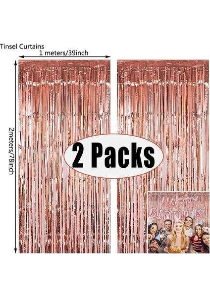 Pembe Bir 2 Paket 1x2 M Metalik Folyo Tinsel Saçak Perde Zemin Doğum Günü Düğün Bekarlığa Veda Partisi Dekorasyon Yetişkin Siyah Yeni Yıl (Yurt Dışından)