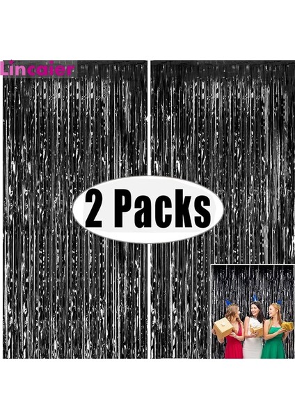 Pembe Bir 2 Paket 1x2 M Metalik Folyo Tinsel Saçak Perde Zemin Doğum Günü Düğün Bekarlığa Veda Partisi Dekorasyon Yetişkin Siyah Yeni Yıl (Yurt Dışından)