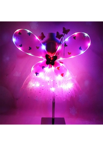 Sarı 3-12 Yaşında Kadın Kızlar Sevimli Rol Oynayan Yanıp Sönen Kanat Tutu Etek LED Glow Kafa Bandı Peri Sopa Noel Cadılar Bayramı Cosplay Kostüm (Yurt Dışından) modelleri