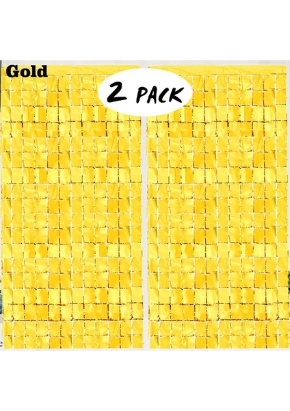 Gold-2pcs 2 Adet 2 M Kare Payetler Parti Perde Zemin Doğum Günü Düğün Parti Bebek Duş Arka Plan Parlak Tinsel Folyo Perde Dekor (Yurt Dışından)