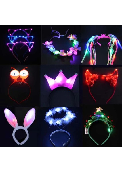 18 1 Adet Çocuklar Yetişkin LED Tiara Taç Kulak Light Up Kafa Bandı Çiçek Çelenk Neon Parti Saç Bandı Doğum Günü Hediyesi Düğün Cadılar Bayramı (Yurt Dışından)