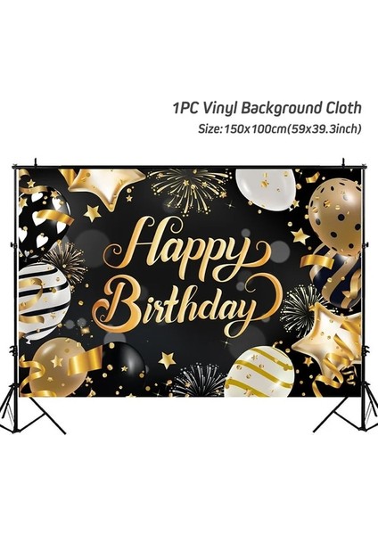 2008-09 Siyah Altın Mutlu Doğum Günü Zemin Banner Balon Yıldız Poster Standında Zemin Doğum Günü Photozone Arka Plan Duvar Parti Dekoru (Yurt Dışından)