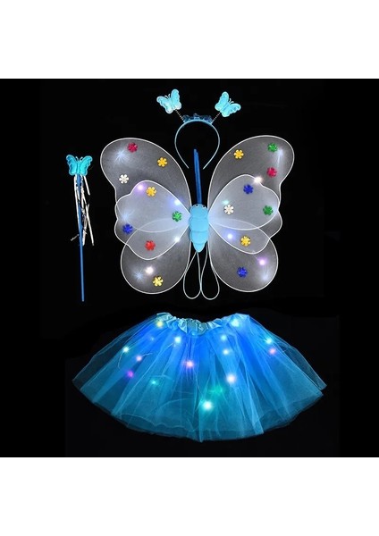 Mavi Kelebek Payet Kanatları Parlayan Örgü Tutu Etek Glow Parti Kız Bir 1. 2. Doğum Günü Partisi Giydirme Küçük Peri Bebek Duş (Yurt Dışından) fiyatları