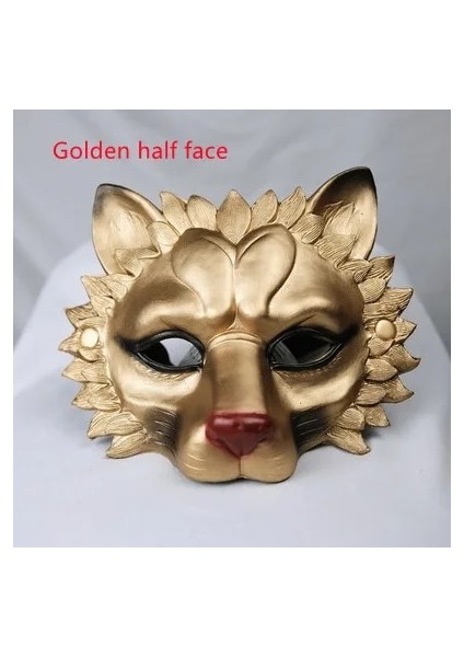 Yarım Yüz Altın Karikatür Hayvan Aslan Maskesi Tam Yüz Yarım Yüz Altın Gümüş Siyah Beyaz Maske Cadılar Bayramı Masquerade Performans Sahne Maskesi (Yurt Dışından)