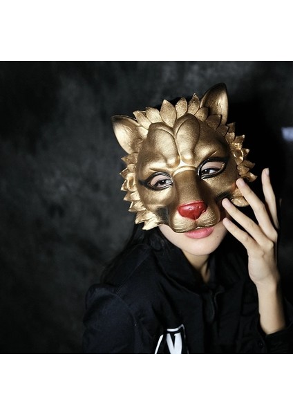 Yarım Yüz Altın Karikatür Hayvan Aslan Maskesi Tam Yüz Yarım Yüz Altın Gümüş Siyah Beyaz Maske Cadılar Bayramı Masquerade Performans Sahne Maskesi (Yurt Dışından) modelleri