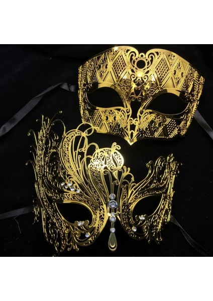 Siyah Mavi Elmas Siyah Gümüş Altın Metal Telkari Lazer Kesim Çift Venedik Parti Maskesi Düğün Topu Maskesi Cadılar Bayramı Masquerade Kostüm Masker Seti (Yurt Dışından) fiyatları