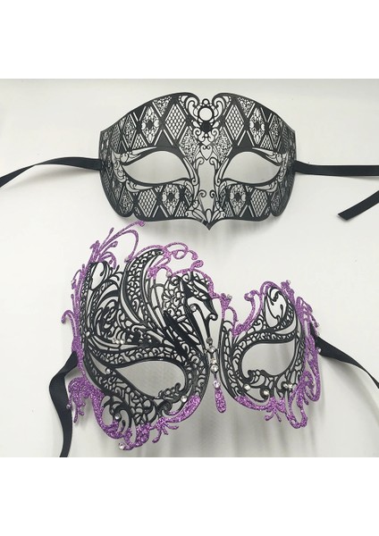 Siyah Mavi Elmas Siyah Gümüş Altın Metal Telkari Lazer Kesim Çift Venedik Parti Maskesi Düğün Topu Maskesi Cadılar Bayramı Masquerade Kostüm Masker Seti (Yurt Dışından) modelleri