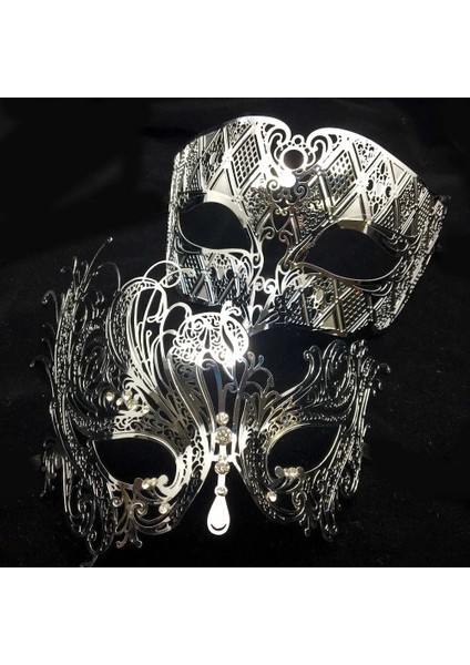Siyah Mavi Elmas Siyah Gümüş Altın Metal Telkari Lazer Kesim Çift Venedik Parti Maskesi Düğün Topu Maskesi Cadılar Bayramı Masquerade Kostüm Masker Seti (Yurt Dışından) indirimleri