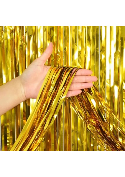 Mavi 2 Paket Metalik Folyo Saçak Tinsel Perde Yetişkin Çocuk Doğum Günü Partisi Zemin Düğün Dekorasyon Bebek Duş Favor Malzemeleri (Yurt Dışından)