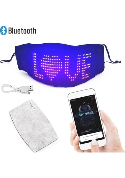 Bluetooth 7 Renkli Rgb LED Bluetooth Programlanabilir Yumuşak Büyük LED Ekran Kayan Metin Yüz Maskesi, Dahili Pil Toz Geçirmez Pamuklu Maske (Yurt Dışından)
