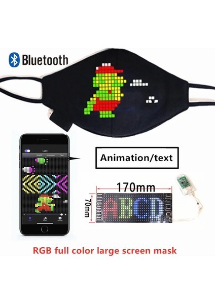 Bluetooth 7 Renkli Rgb LED Bluetooth Programlanabilir Yumuşak Büyük LED Ekran Kayan Metin Yüz Maskesi, Dahili Pil Toz Geçirmez Pamuklu Maske (Yurt Dışından)