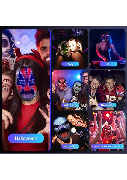 Gözlük A Cadılar Bayramı LED Neon Parlayan Maske Rgb Tam Renkli Yüz Değişen Aydınlık Değişken Yüz Fotoğraf Animasyonlu Düzenleme Dıy Maske Parti Dekoru (Yurt Dışından) modelleri