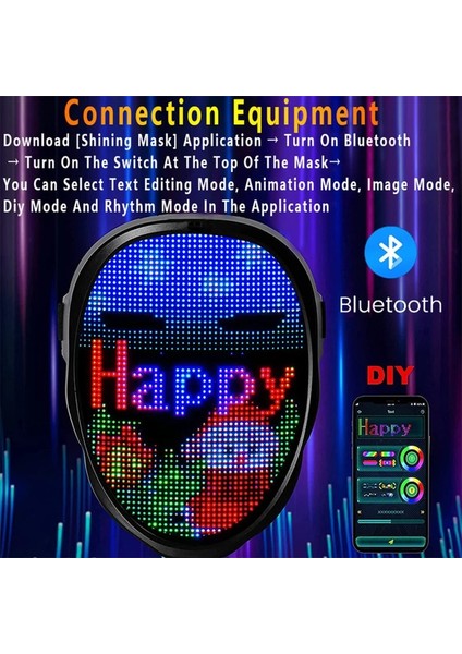 Gözlük A Cadılar Bayramı LED Neon Parlayan Maske Rgb Tam Renkli Yüz Değişen Aydınlık Değişken Yüz Fotoğraf Animasyonlu Düzenleme Dıy Maske Parti Dekoru (Yurt Dışından) indirimleri