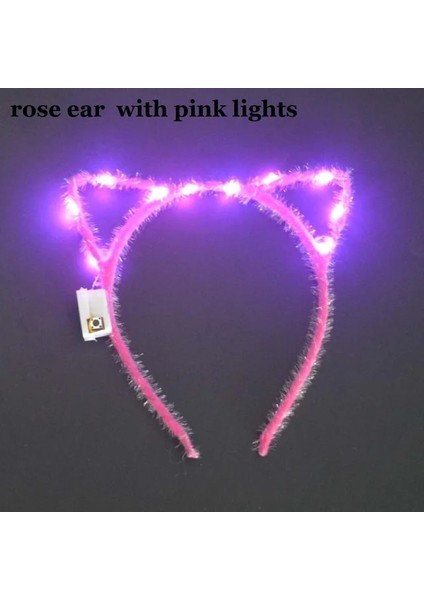 Gül Kedi 1 Adet Kadın Kız LED Glow Kedi Tavşan Kulak Hairband Light Up Kafa Bandı Çiçek Çelenk Parti Gelin Hediye Doğum Günü Düğün Paskalya (Yurt Dışından)