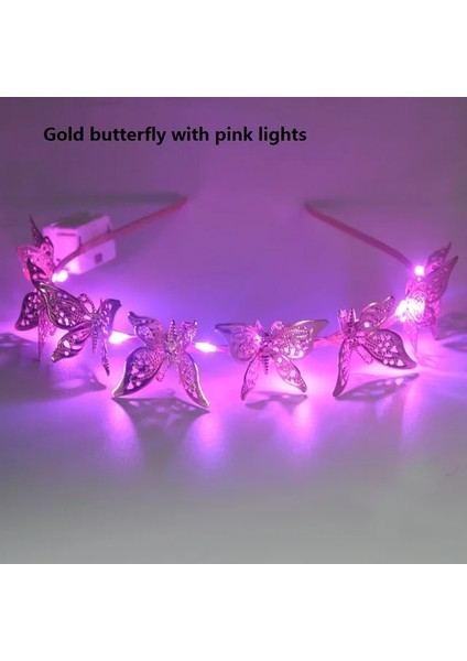Stil 1 LED Işık Up Yanıp Sönen Kelebek Kafa Bandı Içi Boş Metal Hairband Alaşım Tiara Saç Aksesuarları Kadın Kızlar Için Altın Düğün (Yurt Dışından)