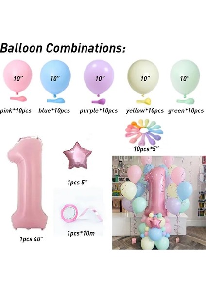 Set 1 63 Adet Acıbadem Kurabiyesi Lateks Balonlar Şeker Pembe Balon Seti 1 2 3 4 5 6 7 8 9 Doğum Günü Partisi Süslemeleri Çocuklar Bebek Duş Kız Unicorn (Yurt Dışından)