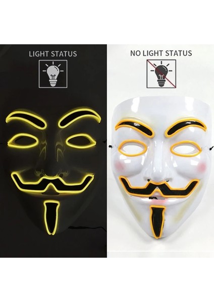 Sarı 2 Cadılar Bayramı Partisi Maskesi Aydınlık LED Maske Masque Masquerade Neon El Maskeleri Işık Komik Maskeler Cosplay Kostüm Karnaval Malzemeleri (Yurt Dışından)