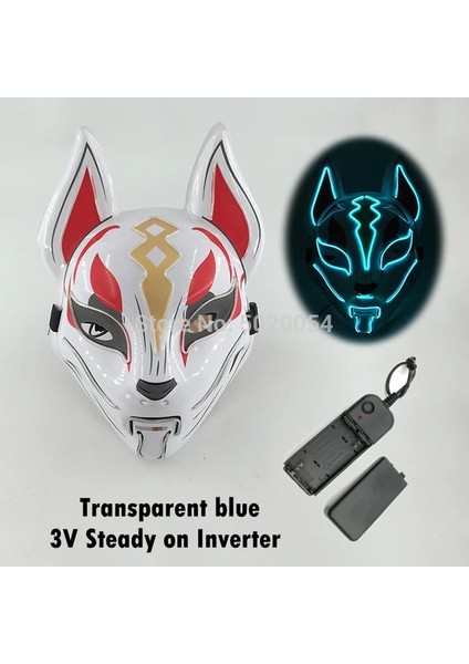 Şeffaf Mavi 1 Yeni Aydınlık Cadılar Bayramı Partisi Maskesi El Tel Parlayan Maske Japon Anime Cosplay LED Kostüm Karnaval Parti Malzemeleri Için Tilki Maskesi (Yurt Dışından)