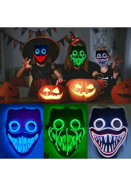 Mavi LED Cadılar Bayramı Neon LED Tasfiye Maskesi Masque Masquerade Parti Maskeleri Karanlıkta Işık Aydınlık Komik Maskeler Cosplay Kostüm Malzemeleri (Yurt Dışından) modelleri
