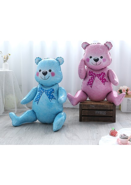 Pembe 3D Ayakta Ayı Folyo Balonlar Montaj Erkek Kız Pembe Mavi Bebek Ayı Topu Doğum Günü Partisi Dekorasyon Bebek Duş Hediyeler Malzemeleri (Yurt Dışından)