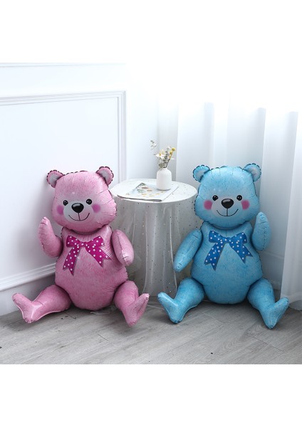 Pembe 3D Ayakta Ayı Folyo Balonlar Montaj Erkek Kız Pembe Mavi Bebek Ayı Topu Doğum Günü Partisi Dekorasyon Bebek Duş Hediyeler Malzemeleri (Yurt Dışından)
