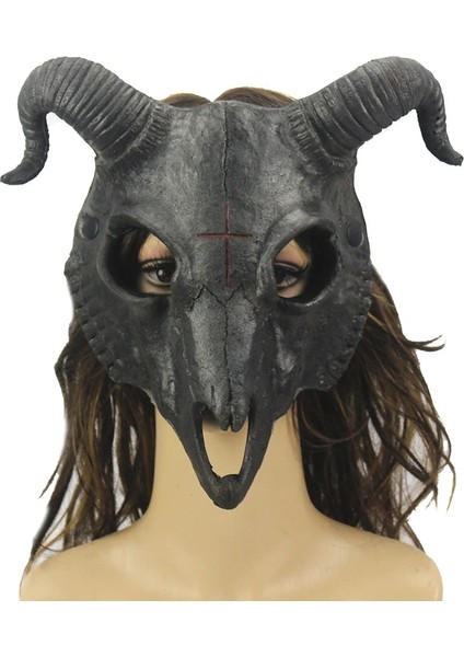 Altın Koyun Kafatası Boynuz Kafa Maskesi Şeytan Tam Yüz Maskesi Unisex Cadılar Bayramı Masquerade Karnaval Parti Sahne Cosplay Hayvan Maskesi (Yurt Dışından) modelleri