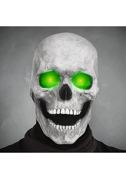A-Yeşil Işık Cadılar Bayramı Maskesi Hareketli Çene Kafatası Maskesi Kask Cadılar Bayramı Korku Korkunç Maske Cosplay Misk Parti Dekor 2023 Kafatası Kask (Yurt Dışından)