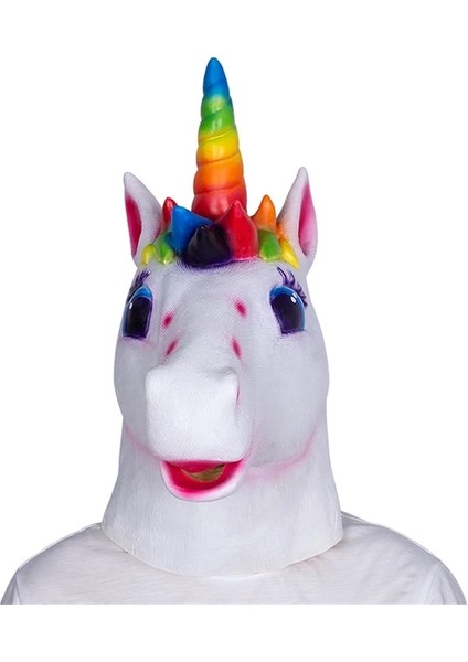 X13008 Cadılar Bayramı Maskeleri Lateks At Kafası Zebra Cosplay Hayvan Kostüm Tiyatrosu Prank Çılgın Parti Sahne Beyaz Tek Boynuzlu Tam Yüz Maskesi (Yurt Dışından)