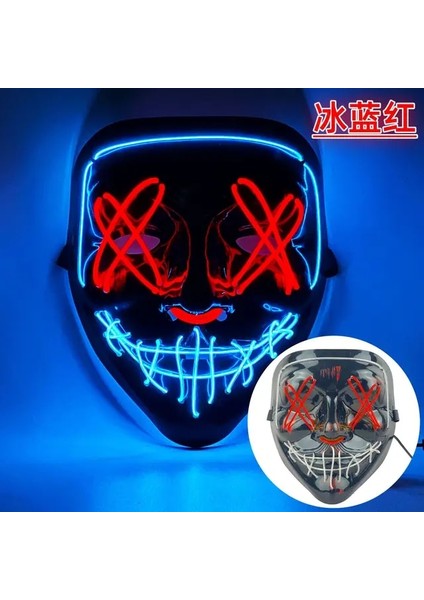 4ıce Kırmızı Cadılar Bayramı Maskesi LED Işık Neon LED Tasfiye Korkunç Maske Festivali Cosplay Cadılar Bayramı Kostüm Masquerade Partileri Karnaval Hediye 2023 (Yurt Dışından)