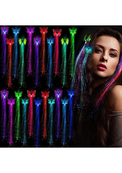 Kelebek Renkli 1 Parça 1/50 Adet LED Parti Renkleri Light Up Fiber Optik Saç Tokalarım Klip Firkete Ipek Flaş Örgüler Düğün Yeni Yıl Doğum Günü Hediyeleri (Yurt Dışından)
