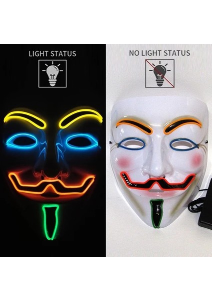 Renkli 5 Cadılar Bayramı Partisi Maskesi Aydınlık LED Maske Masque Masquerade Neon El Maskeleri Işık Komik Maskeler Cosplay Kostüm Karnaval Malzemeleri (Yurt Dışından)