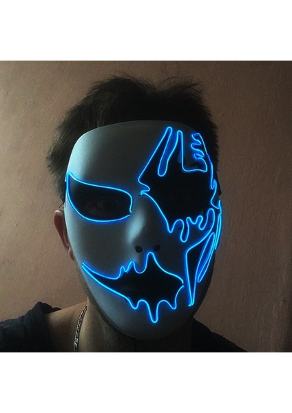 Mavi Neon Işık LED Maske LED Cadılar Bayramı Korkunç Maske Cosplay Parti Maskesi Masquerade Maskeleri Cadılar Bayramı Kostüm Karnaval Glow Parti Sahne (Yurt Dışından) fiyatları