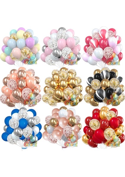 Set 5 25 Adet Konfeti Metalik Chorme Balonlar Acıbadem Kurabiyesi Lateks Balon Yıldönümü Düğün Doğum Günü Partisi Dekorları Yetişkin Bebek Duş Globos (Yurt Dışından)