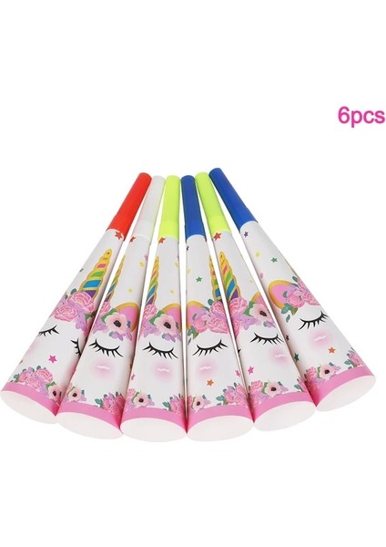 Horns-6pcs Unicorn Parti Kek Kağıt Tabaklar Bardak Balon Doğum Günü Partisi Dekorasyon Tek Kullanımlık Sofra Masa Örtüsü Kız Bebek Duş (Yurt Dışından)