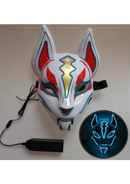 Tilki Mavi Cadılar Bayramı Maskesi Sevimli Kedi Tilki Vendetta El Tel Maske Yanıp Sönen Cosplay Parlayan Dans Karnaval Parti Maskeleri Için LED Neon Kostüm Maskesi (Yurt Dışından)