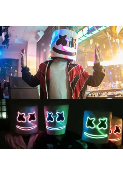 Mor Dj Aydınlık Baş Maskesi Gerçekçi Marshmello Maskesi Nefes Kask Maskesi Dayanıklı Karnaval Festivali Cadılar Bayramı Partisi Sahne Cosplay (Yurt Dışından) indirimleri