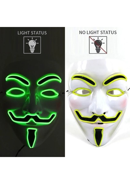 Limon Yeşili Renkli Cadılar Bayramı Neon Maske LED Maske Masquerade Parti Maskeleri Karanlıkta Işık Glow Korku Maskeleri Cosplay Kostüm Malzemeleri (Yurt Dışından)