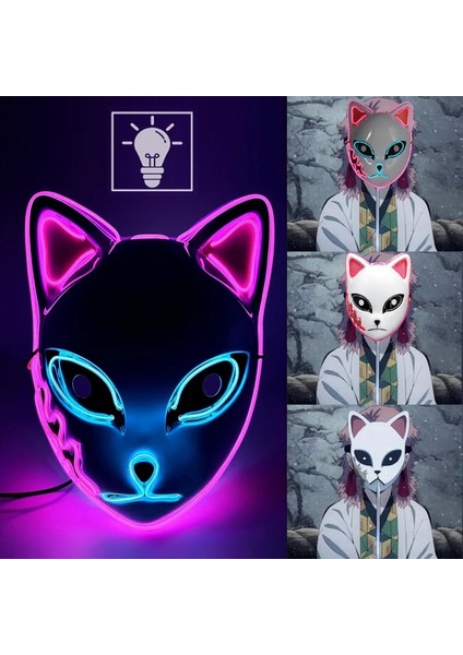 Hiçbir Açık Sarı LED Parlayan Kedi Yüz Maskesi Kadınlar Için Iblis Avcısı Soğuk Işık Tilki Maskesi Masquerade Cosplay Sahne Bar Perili Ev Parti Dekoru (Yurt Dışından)