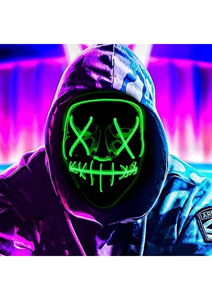 Yeşil 3 Korku Cadılar Bayramı LED Maske LED Neon Işık Up Maske Kostüm Festivali Cosplay Dj Parti Işık Up Maskeleri Seçim Tasfiye Maskara Maskesi (Yurt Dışından) fiyatları