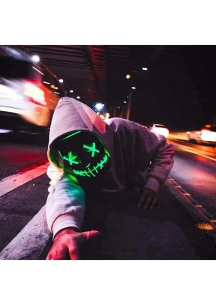 Yeşil 3 Korku Cadılar Bayramı LED Maske LED Neon Işık Up Maske Kostüm Festivali Cosplay Dj Parti Işık Up Maskeleri Seçim Tasfiye Maskara Maskesi (Yurt Dışından) modelleri
