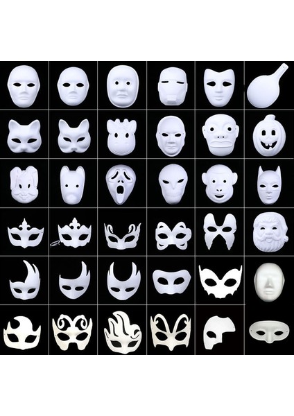 Tek Boynuz 24 Adet Dıy Beyaz Maske Kağıt Tam Yüz Opera Masquerade Maskeleri Cadılar Bayramı Partisi Cosplay Elastik Halat ile (Yurt Dışından)