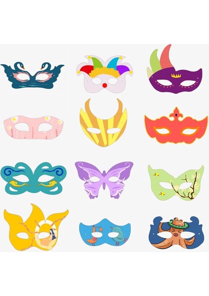 Tek Boynuz 24 Adet Dıy Beyaz Maske Kağıt Tam Yüz Opera Masquerade Maskeleri Cadılar Bayramı Partisi Cosplay Elastik Halat ile (Yurt Dışından)