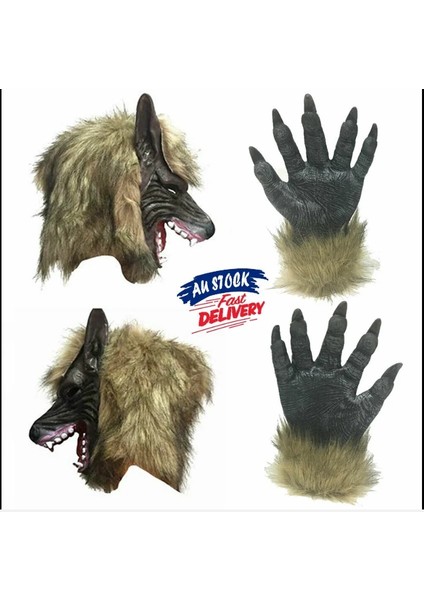 Bir Cadılar Bayramı Korku Kurt Pençesi Süslü Elbise Kauçuk Saç Kurt Başkanı Eldiven Kurtadam Lateks Maske Unisex Cosplay Parti Hayvan Maskesi (Yurt Dışından) fiyatları