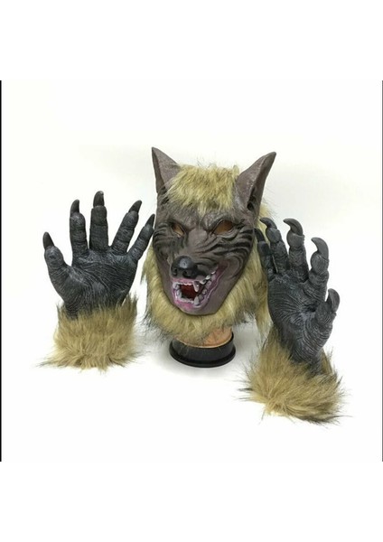 Bir Cadılar Bayramı Korku Kurt Pençesi Süslü Elbise Kauçuk Saç Kurt Başkanı Eldiven Kurtadam Lateks Maske Unisex Cosplay Parti Hayvan Maskesi (Yurt Dışından) fırsatları