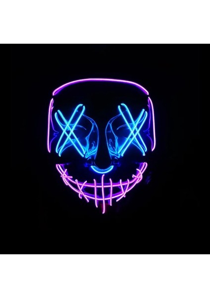 Mor-Buz Mavisi 2022 Cadılar Bayramı LED Korkunç Maske Parti Korku Çift Renkli Maske Masquerade Karanlıkta Işık Glow (Yurt Dışından)