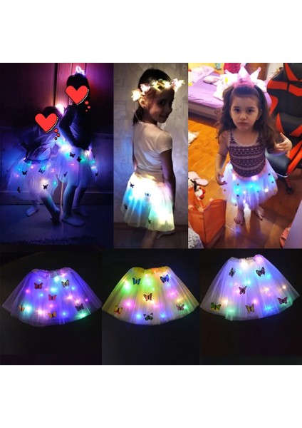 1 Adet Pembe Saç Halat Prenses Kız Kelebek Işık Tutu LED Etek Glow Çiçek Çelenk Taç Bandı Parti Cadılar Bayramı Noel Düğün Doğum Günü Hediyesi (Yurt Dışından)