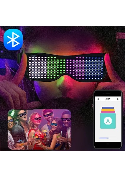 HGA002479-RENKLI Bluetooth LED Gözlük Aydınlık Gözlük Uygulama Kontrolü Noel Partisi Kulüp Dekorasyonu Sahne Düzenlenebilir Metin USB LED Gözlük Navidad (Yurt Dışından) indirimleri