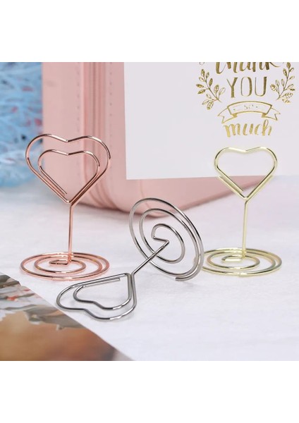Silver-Type2-5pcs Moda Masaüstü Dekorasyon Kağıt Kelepçe Gül Altın Kalp Şekli Masa Numaraları Tutucu Yer Kartı Kelepçeleri Standı Fotoğraf Klipleri (Yurt Dışından)