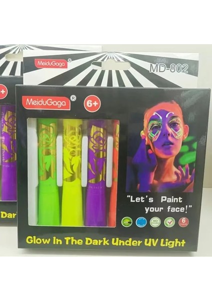Gösterildiği Gibi 6 Adet Cadılar Bayramı Glow Karanlık Yüz Siyah Işık Boya Uv Neon Yüz ve Vücut Boyası Mum Boya Seti Floresan Makyaj Işaretleyici Noel (Yurt Dışından)