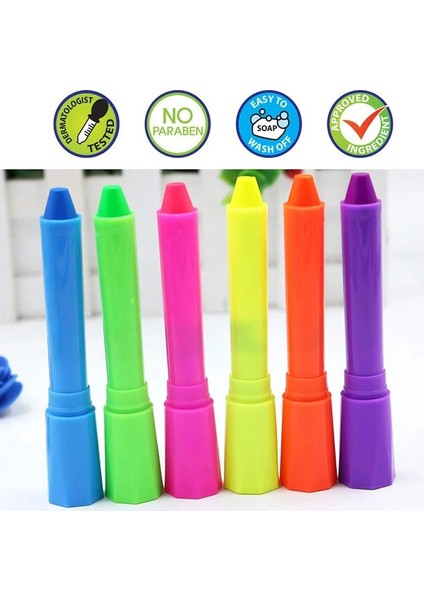 Gösterildiği Gibi 6 Adet Cadılar Bayramı Glow Karanlık Yüz Siyah Işık Boya Uv Neon Yüz ve Vücut Boyası Mum Boya Seti Floresan Makyaj Işaretleyici Noel (Yurt Dışından)